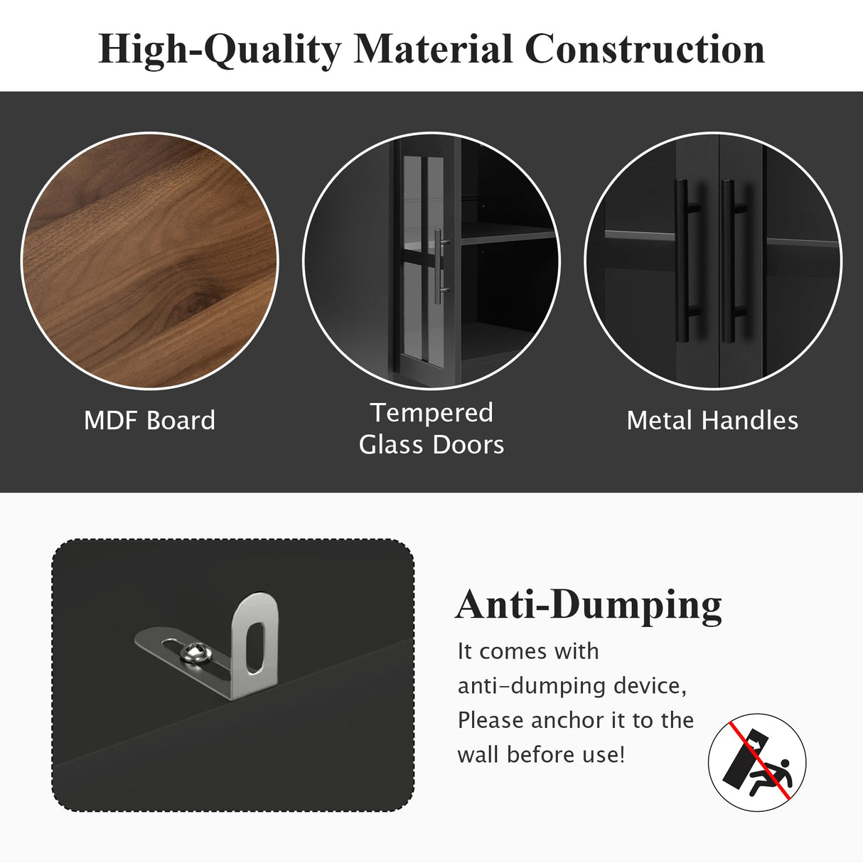 THINK 30 95.5" W Wall Unit Entertainment Center with Bookshelves for TVs up to 80", Modern TV Stand Media Console with Cabinets, Tempered Glass Doors and Adjustable Shelves for Living Room, Black THINK 30