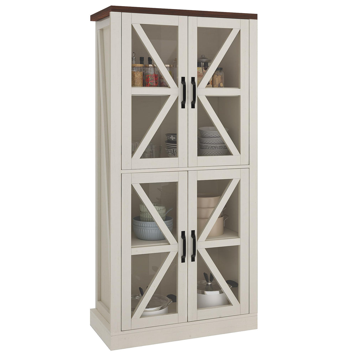 DWVO 66" Kitchen Pantry Storage Cabinet with Glass Doors, 4-Tier Large Wood Storage Cabinet, Tall Freestanding Hutch for Living Room,Dinning Room and Kitchen, White DWVO