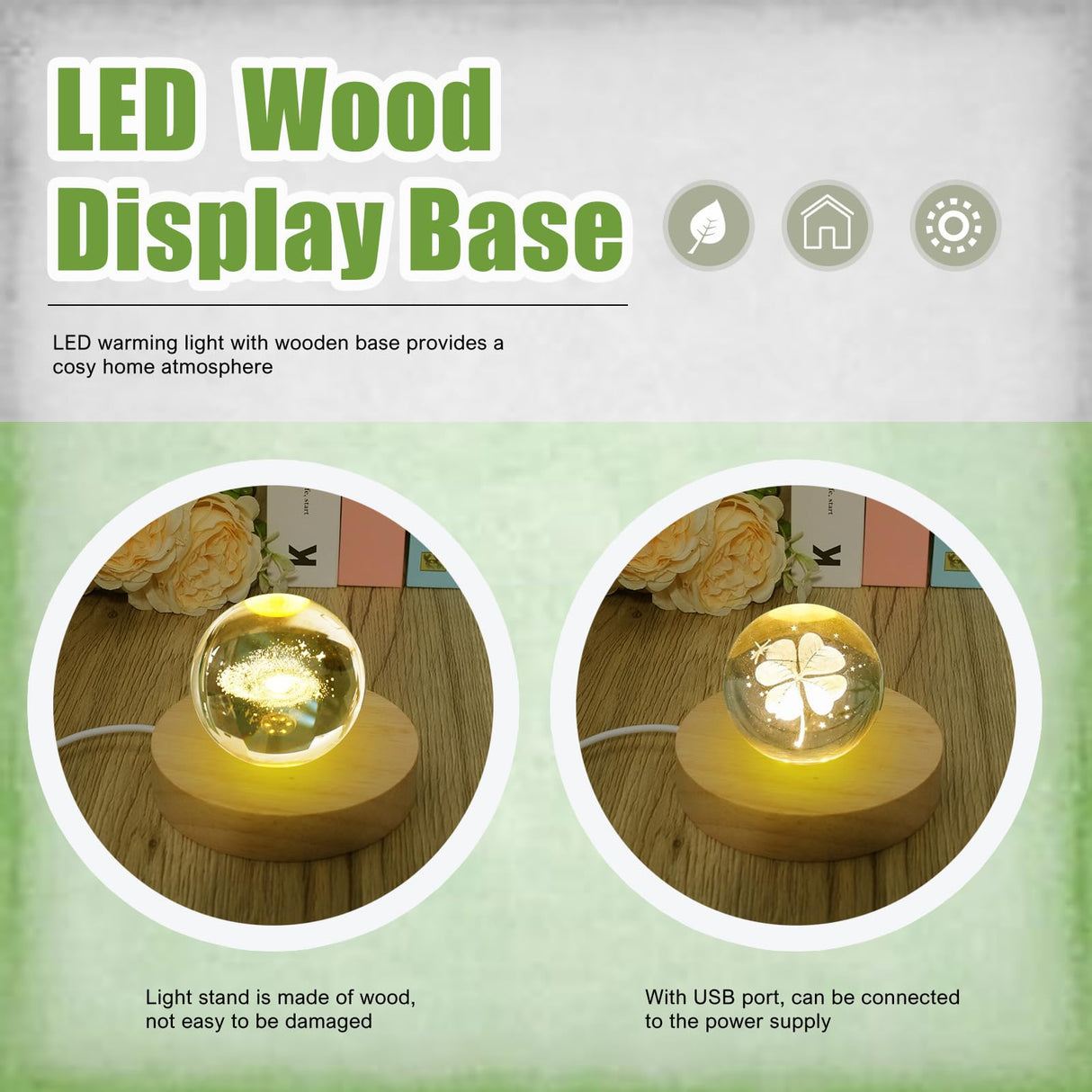 Olutacot 10 Pcs Wooden LED Display Bases Round Wood Display Lighted Bases for Glass Art LED Lighted Display Stand Bases for 3D Crystal Ball Room Office Home Decor Olutacot