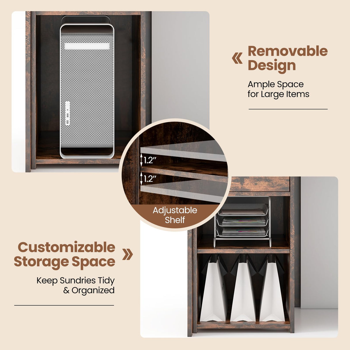 IFANNY Reception Desk, 48’’ Retail Counter w/Lockable Drawer & Storage Shelf, L-Shaped Reception Table, Wooden Computer Desk for Salon, Restaurant, Office (White & Rustic Brown) IFANNY