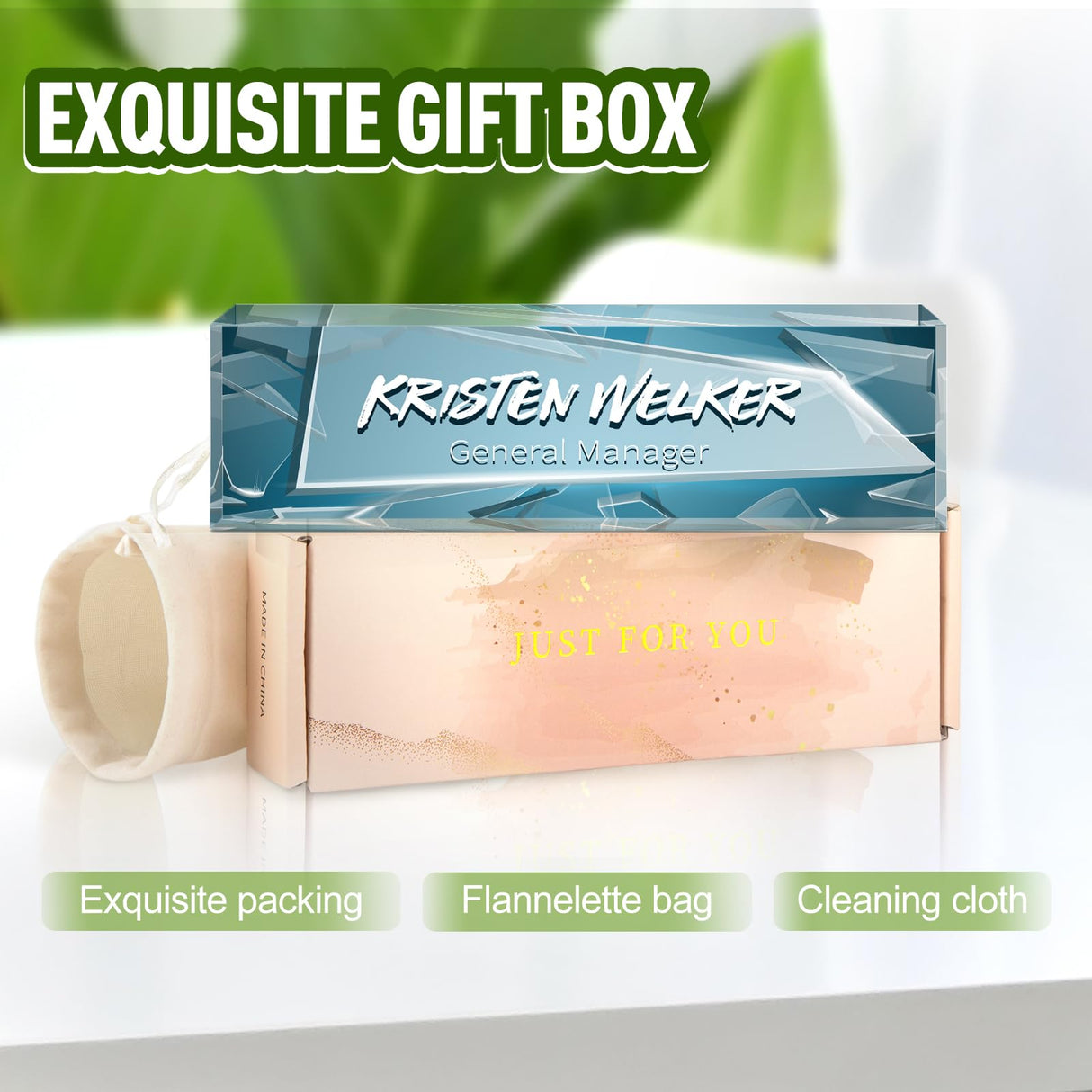 Gowellly Desk Name Plate Personalized - Custom Acrylic Name Plate for Desk - Enterprise Custom Logo/Text nameplates - Employee Appreciation Gifts Gowelly