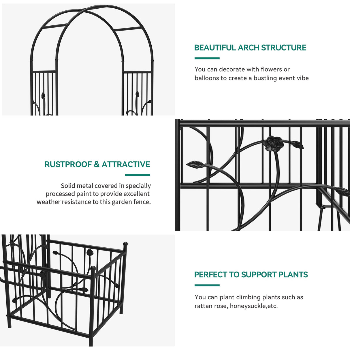 YITAHOME Garden Arbor with Planter Boxes, Wedding Arches for Ceremony, Black Metal Garden Archway for Climbing Plants Outdoor Lawn, Patio and Backyard YITAHOME