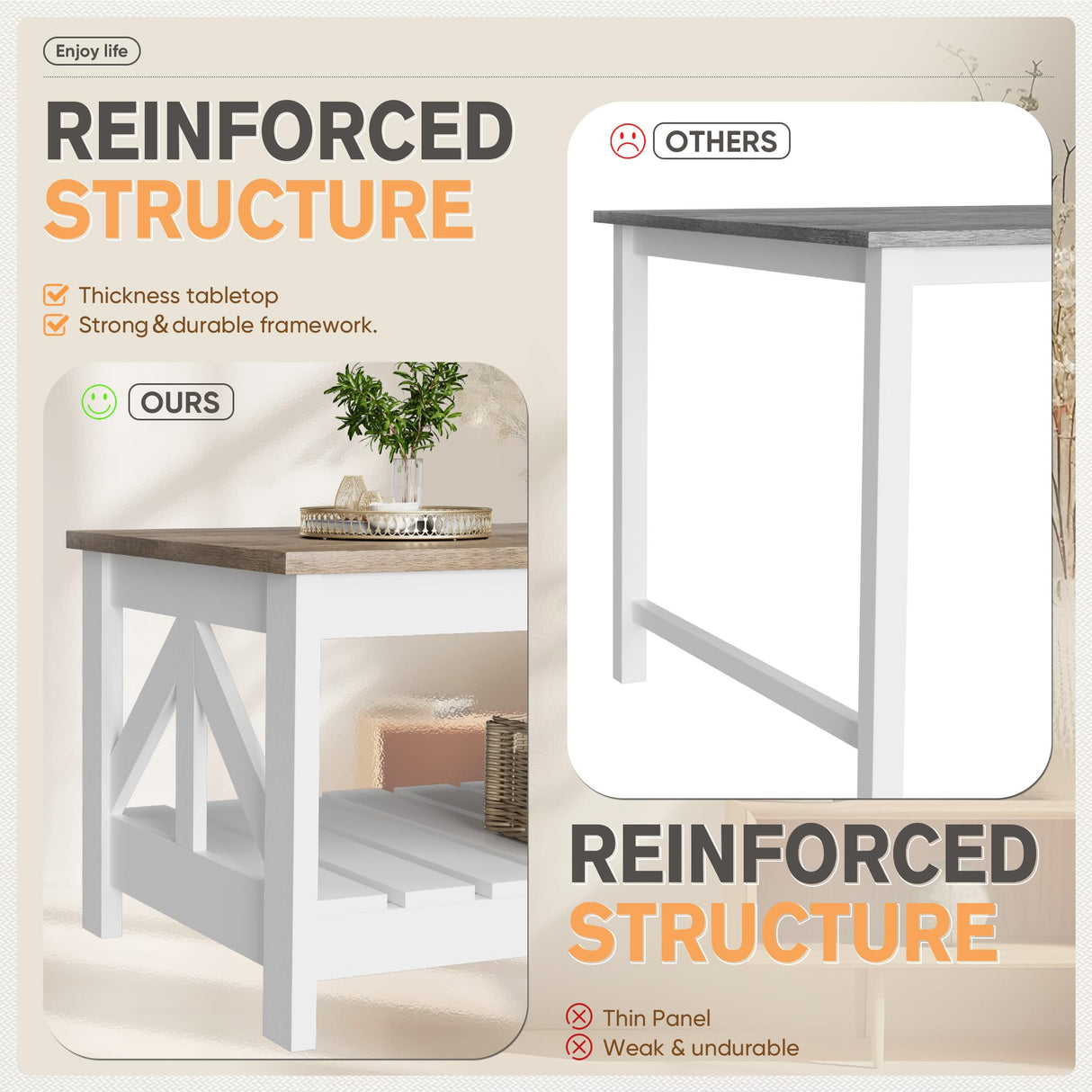 YESHOMY 39" Farmhouse Coffee Table, Coffee Tables for Living Room, Farmhouse Square Coffee Table with Storage, Couch Table, Small Tables for Small Spaces, Gray and White YESHOMY