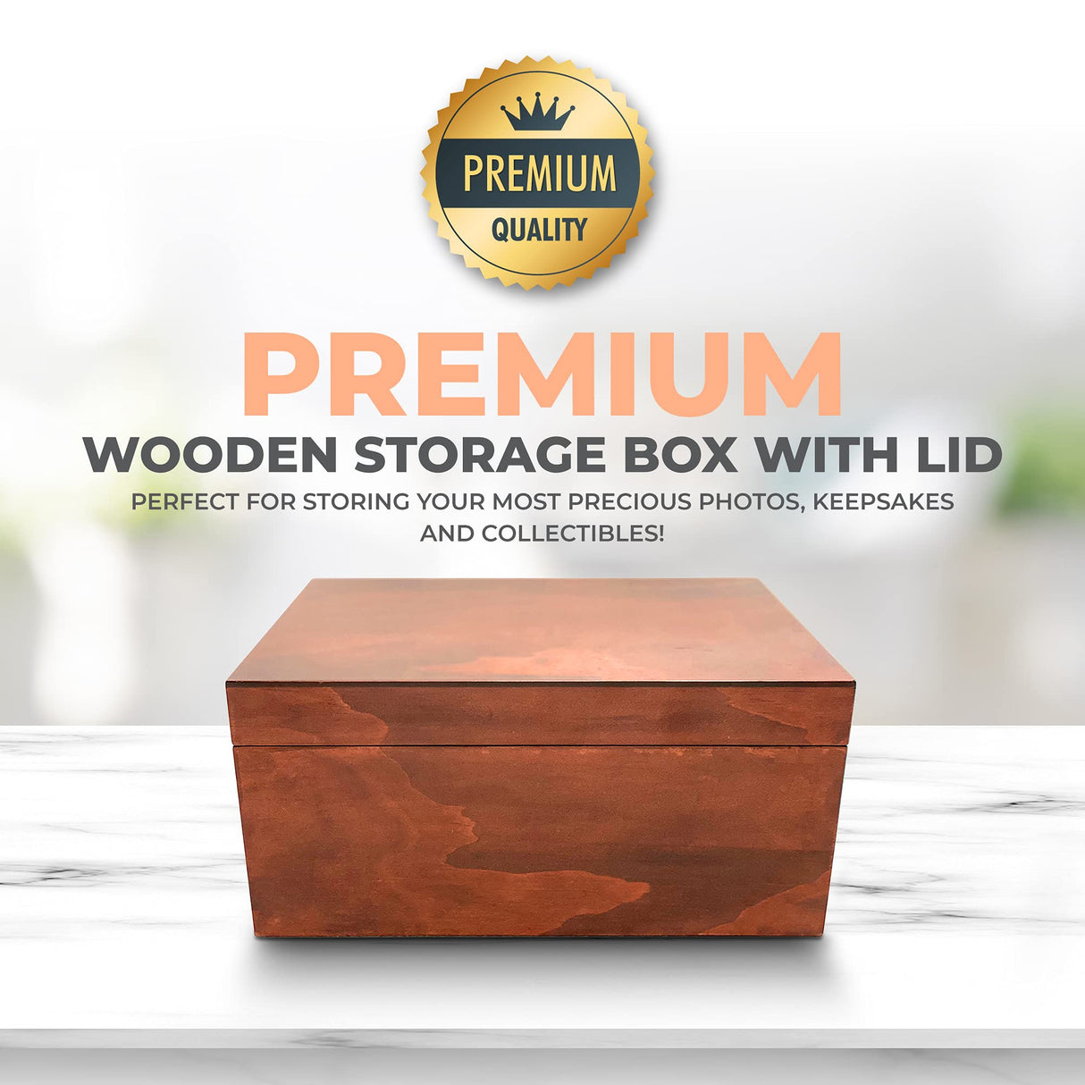 Blake & Lake Large Box with Hinged Lid - Wood Storage Box with Lid - Wooden Keepsake Decorative boxes with lids (Dark Oak) Blake & Lake