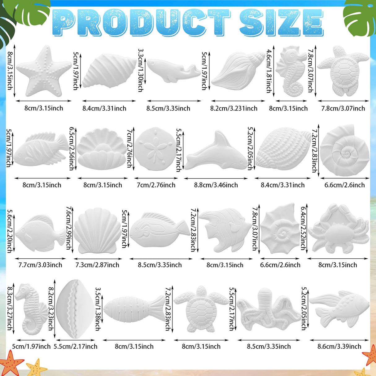 WinnerWhy 24 Pcs Summer Beach DIY Painting Ceramic Kit for Kids Paint Your Own Ceramic Unpainted Plaster Figurines with Tools for Kids Adults Home School Activity Party Favor(Ocean) WinnerWhy