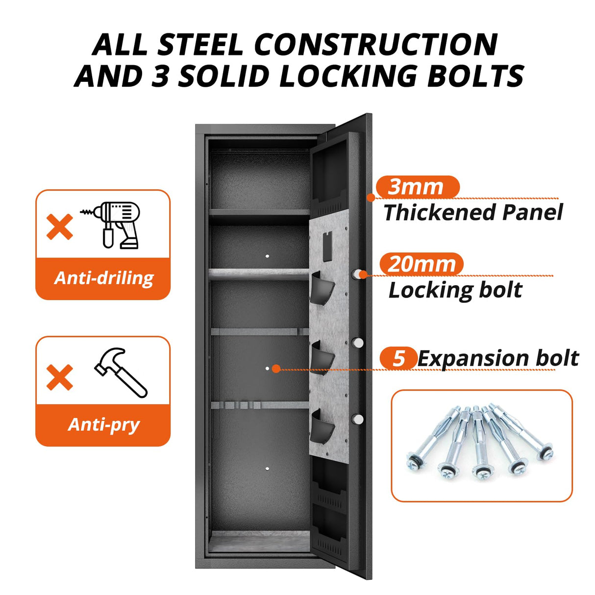 Gun Safes Cabinets Biometric Fingerprint Gun Safes Fireproof for 5 Home Rifle Shotguns and 3 Pistols with 3 Ammunition Storage Rack and Led Light Hymnxemo