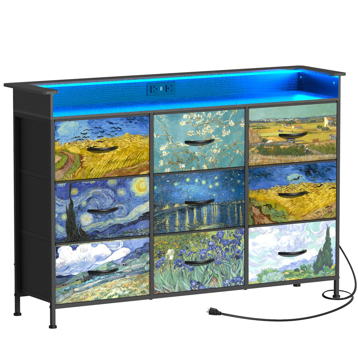 Welfuturer Dresser for Bedroom with 9 Drawers Van Gogh Dressers & Chest of Drawers Fabric Clothes Drawer Fabric Closet Organizer for Living Room Entryway Closet Nursery Sturdy Steel Frame Wood Top Welfuturer