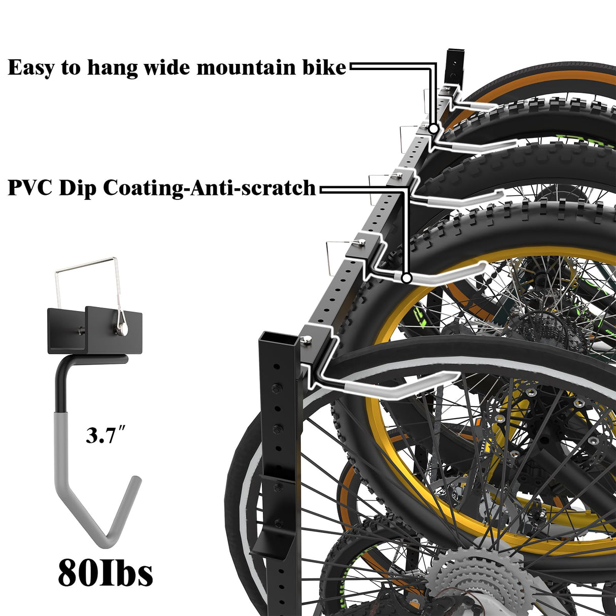 Lezbanz Freestanding Bike Storage Rack for 5 Bikes, 52" Wide Steel Vertical Bike Rack with 5 Bike Hooks & 6 Hooks for Helmet Storage, Bike Racks for Home and Garage, Indoor Floor Bike Stand Lezbanz