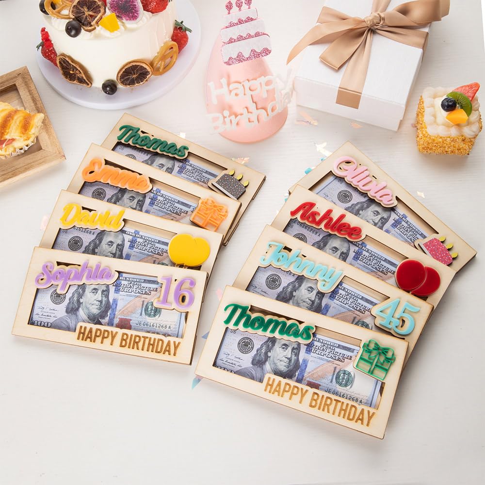 Personalized Wooden Birthday Money Envelope Custom Name Cash Envelope Money Wallet Happy Birthday Envelope Gift Card Holder Birthday Money Gift DIY Getname Necklace