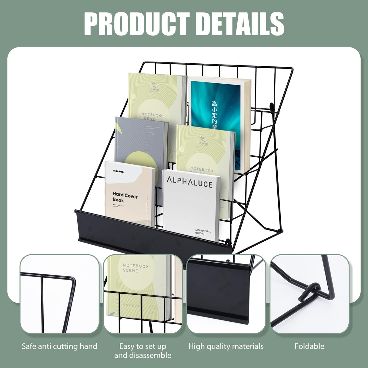 Book Signing Rack, Book Display Rack, Tabletop Magazine Display Racks, 4 Tiered Tabletop Cd Display, Comic Book Magazine Rack for Library Classroom Picture Literature Brochure 16.14" x 17.95" x 17.24" AshKiz