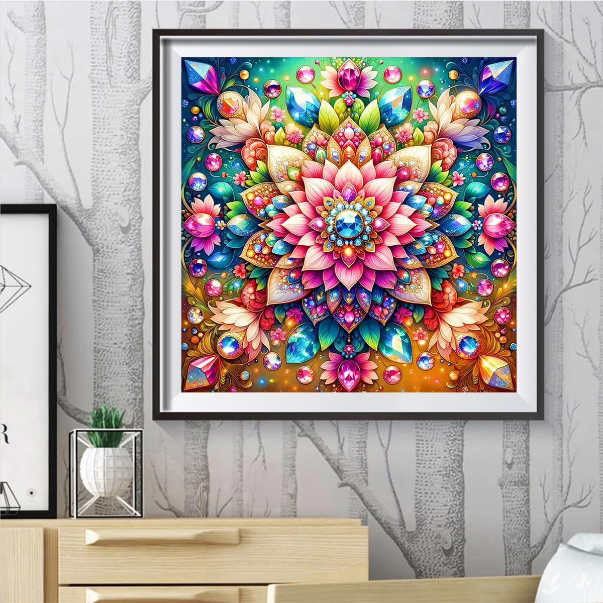 Ekuxom Mandala Diamond Art Kits for Adults-Flowers Diamond Painting Kits for Adults-5D DIY Full Round Drill Gem Art for Home Wall Decor Gifts 14x14inch Ekuxom