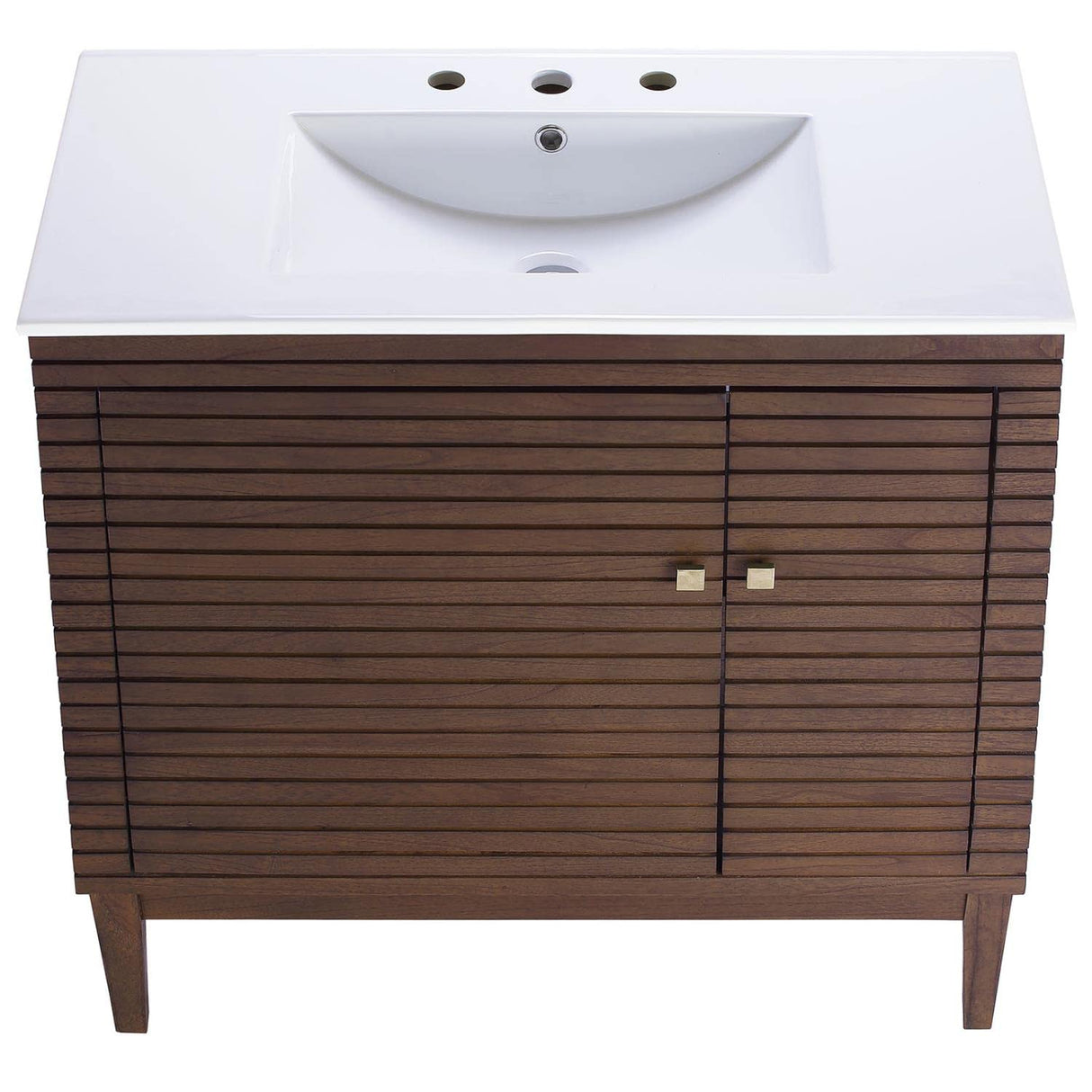 Modway Ledger Wood Bathroom Vanity Cabinet, 36 Inch, Walnut White Modway