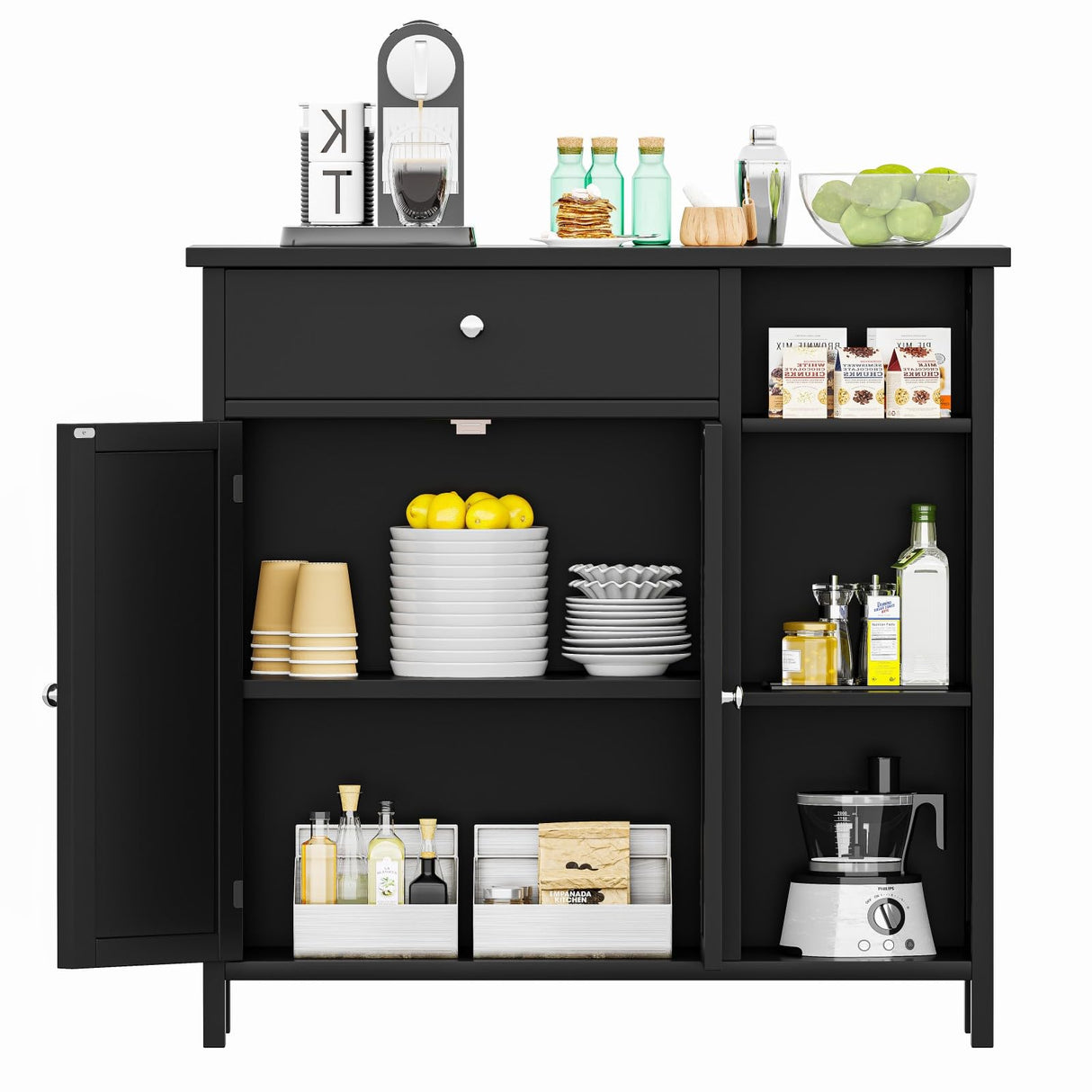 Irontar Freestanding Bathroom Cabinet with Doors, Bathroom Floor Cabinet with Drawer & Adjustable Shelf, Kitchen Cupboard, Storage Cabinet for Bathroom, Living Room, Entryway, Black CWG001H Irontar
