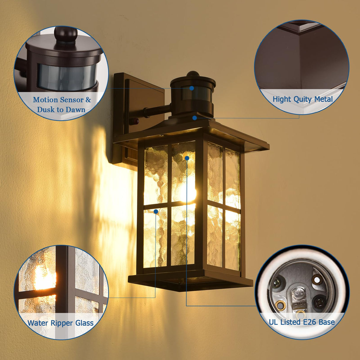 FLEDAVID Motion Sensor Outdoor Wall Lantern Dusk to Dawn Exterior Porch Light Fixture Brown Outside Garage Sconce Lighting Waterproof Farmhouse Wall Mount Carriage Lamp for House Patio Doorway FLEDAVID