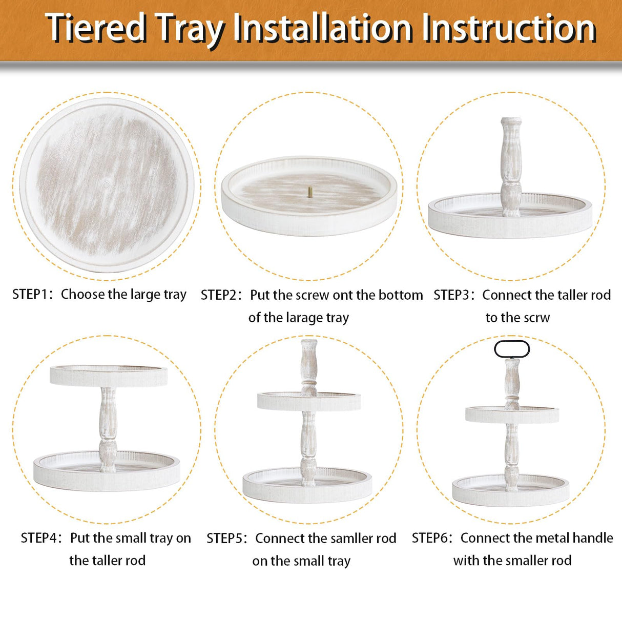 Decorative Tray - Two Tiered Tray Cupcake Stand Farmhouse Rustic 2 Tiered Serving Tray for Home and Kitchen Decor, Party, Weddings-Holiday Decoration Customizable Display Options(White) Krismax