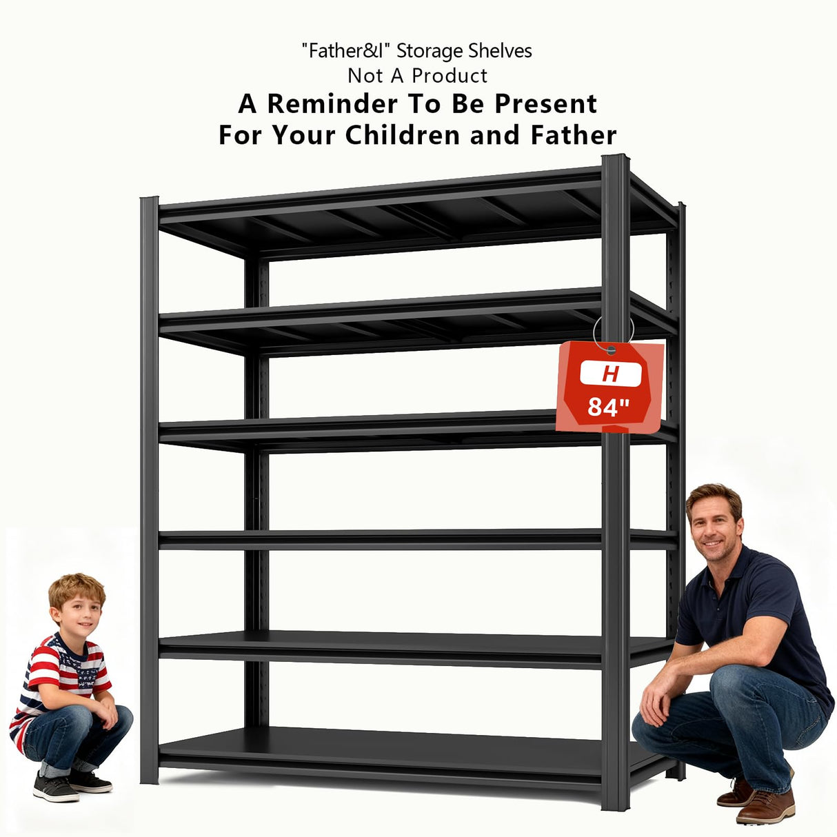 SYLOUGH 55.12" W Father&I 6-Shelf Industrial Adjustable Heavy-Dudy Tall Metal Steel Garage Storage Shelves Shelving Units/Rack System (Commercial) for Basement/Shop/Dorm, 84" H*55.12" W*24" D*, Black SYLOUGH