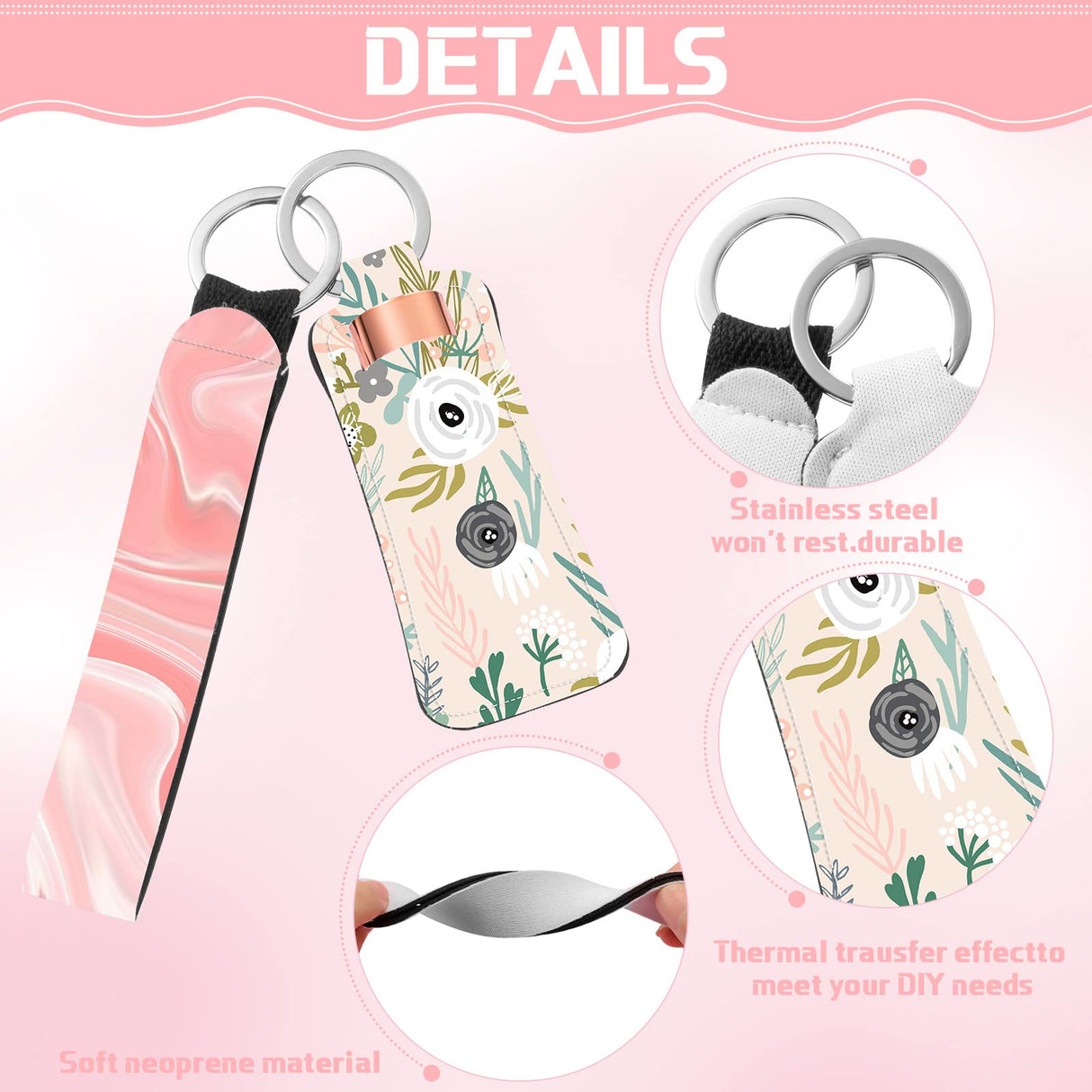 80 Pieces Sublimation Blank Wristlet Keychains with Lipstick Holder Keychains, DIY Blanks Heat Transfer Keychain, Double Sided Neoprene Lanyard Wrist Strap with Lipstick Keychain for DIY Craft Making Outus