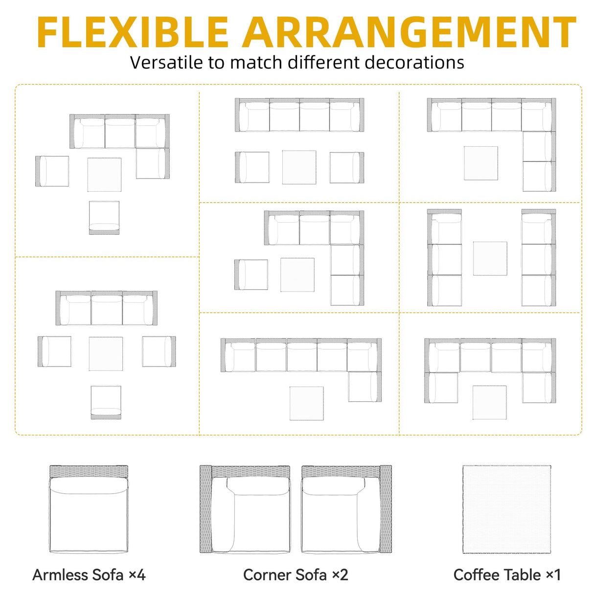 DWVO 7-Piece Patio Furniture Set, All-Weather PE Rattan Wicker Outdoor Sectional Sofa with Soft Cushions & Coffee Table, Patio Conversation Set for Backyard, Garden, Porch, Balcony (Beige+Black) DWVO