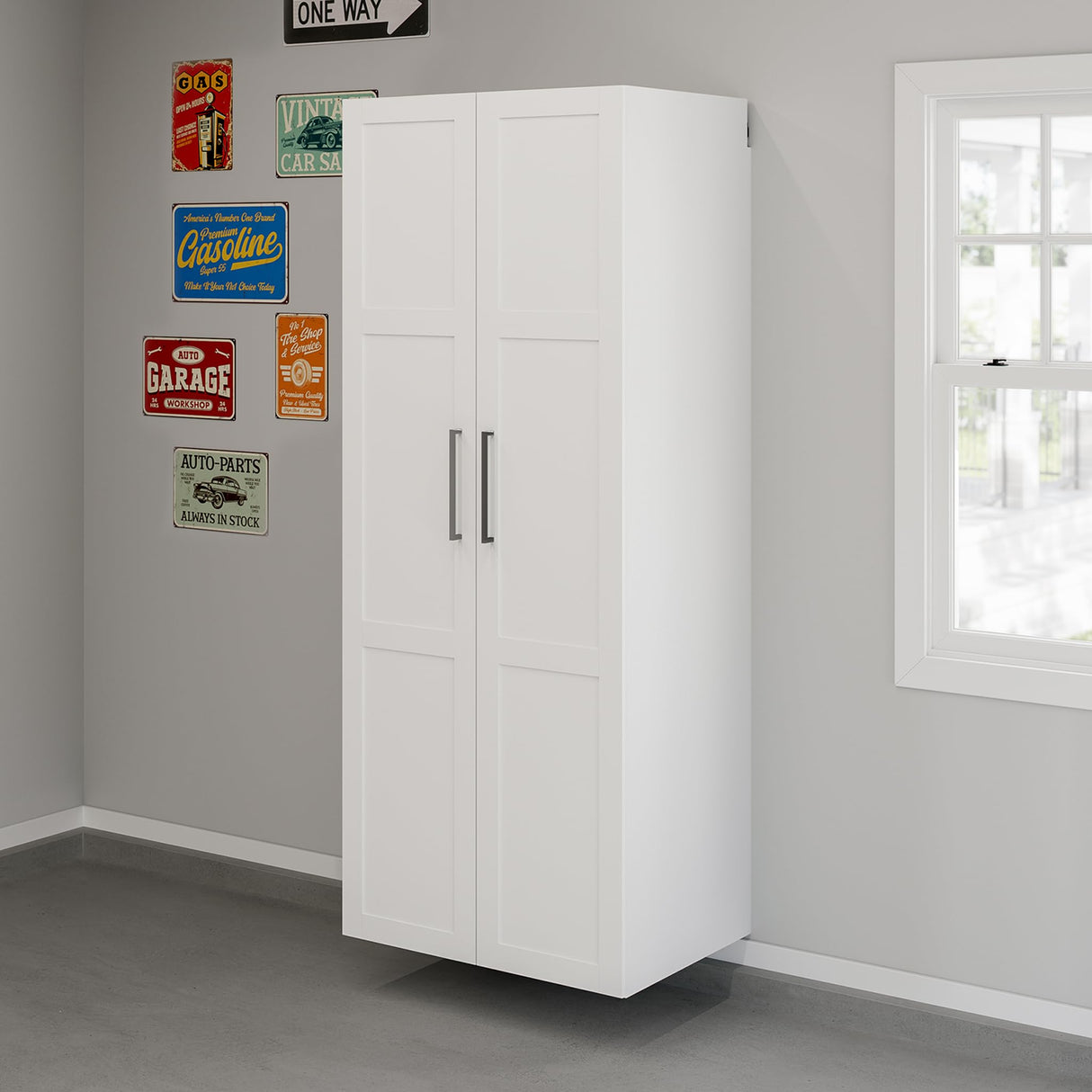 Sauder GarageCore 83" Deep Cabinet & Door Bundle, White Finish Sauder