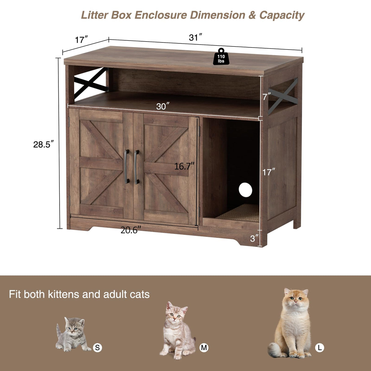Halitaa Cat Litter Box Enclosure, Hidden Litter Box Furniture with Scratch Pad, Farmhouse Indoor Cat House Washroom End Table, Retro Brown Halitaa