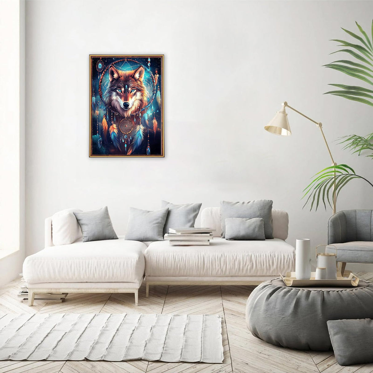 MEIYUDA Diamond Painting Kits for Adults, 3D Wolf Diamond Art Kits for Beginners, DIY Dream Catcher Diamond Art Painting Kit Gem Art Crystal for Home Wall Decor and Holiday Presents 12x16Inch MEIYUDA