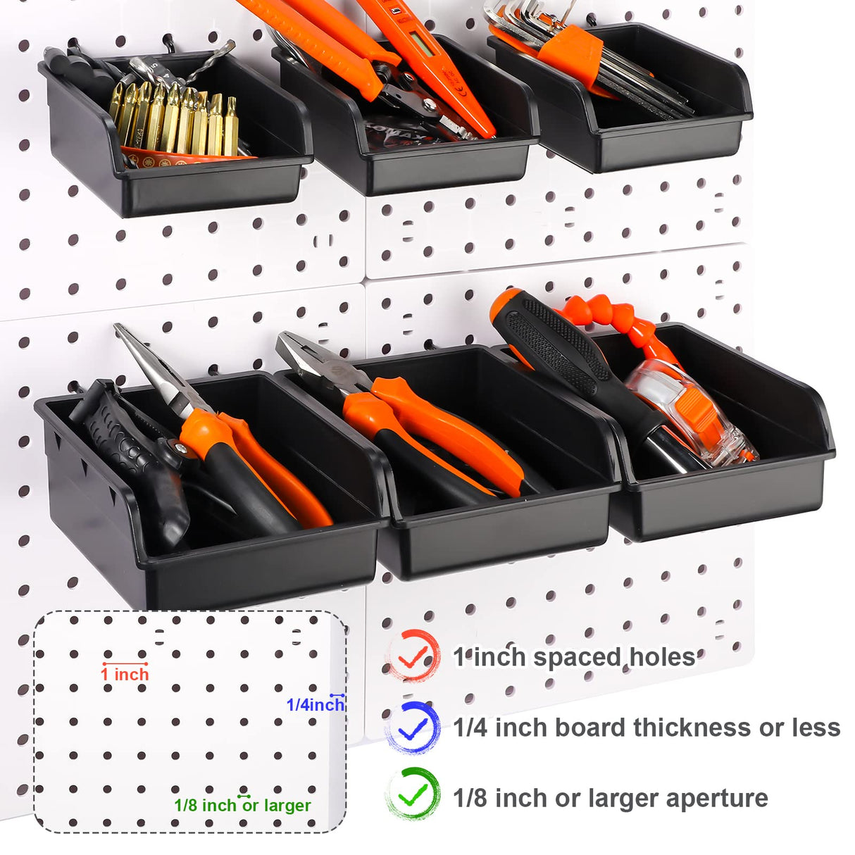 12 Pieces Pegboard Bins Kit 3.5'' 5.5'' Plastic Peg Board Storage Bins with Hooks Pegboard Accessories Workbench Bins Fits Any Peg Board for Organizing Hardware, Garage, Craft Room, Tool Shed Roowest