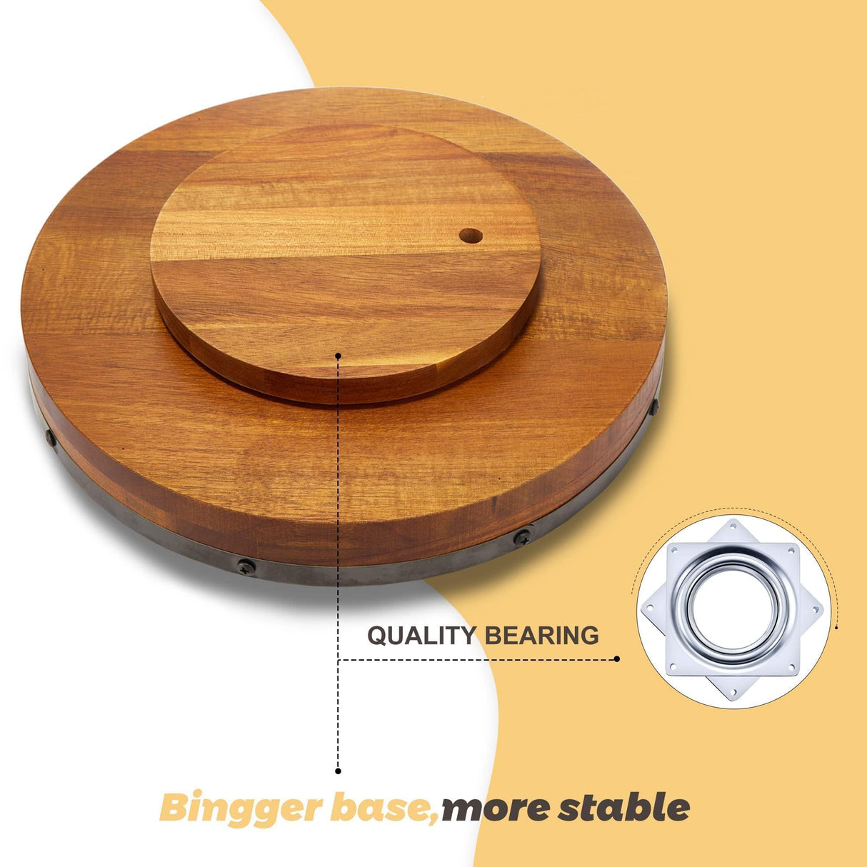 12 Inch Acacia Wood Lazy Susan Turntable for Table, Kitchen Turntable Organizer, 360 Degree Decorative Turntable for Countertop Cabinet or Centerpieces GOVOKOI