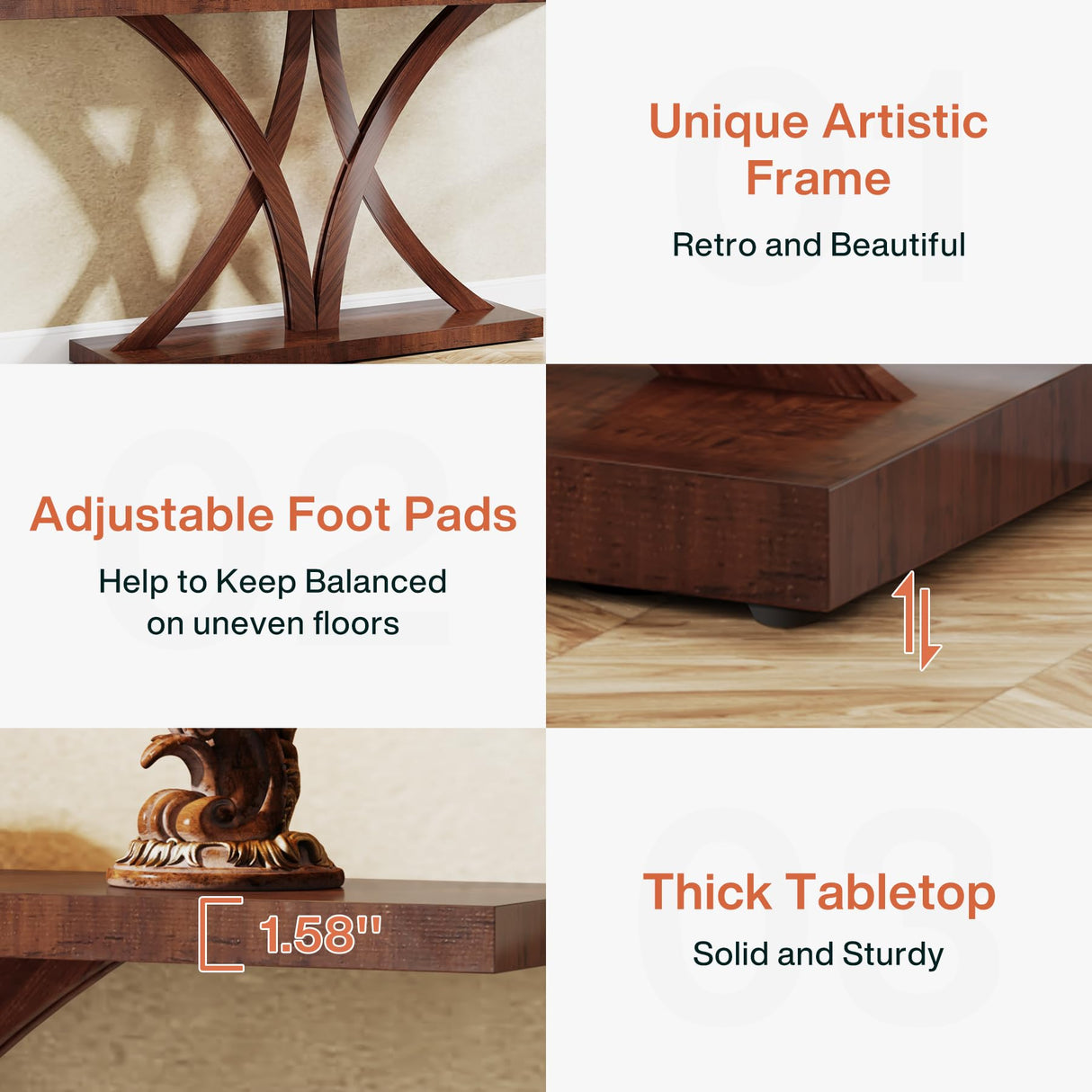 Tribesigns 63" Console Table, Farmhouse Narrow Long Sofa Table Wood Entryway Table with Geometric Metal Frame, Industrial Behind Couch Table Accent Table for Hallway, Living Room, Entrance, Cherry Tribesigns