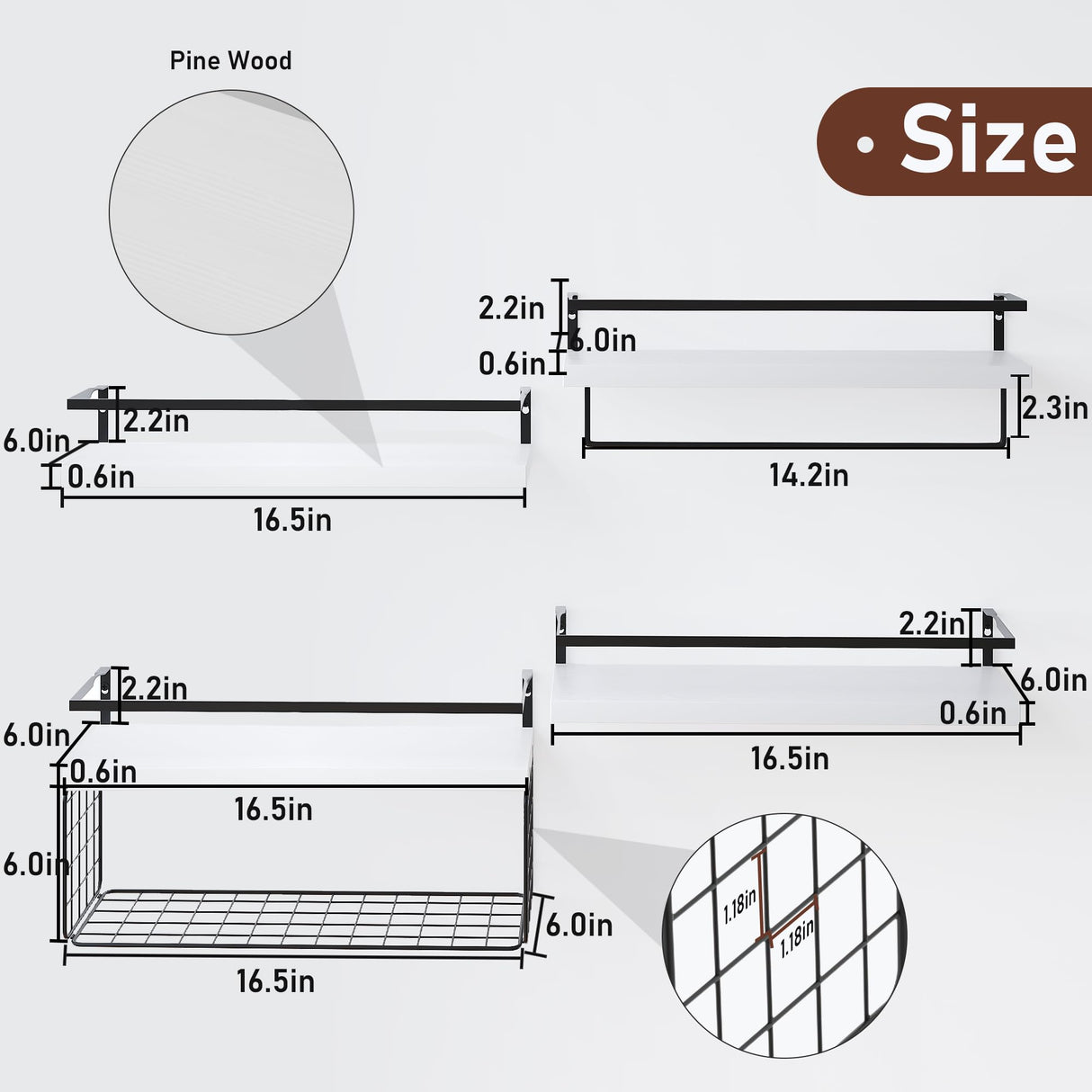 White Wood Floating Shelves Wall Mounted - 3+1 Tier Rustic Bathroom Wall Shelves Over Toilet with Wire Storage Basket and Towel Bar, set of 4 Farmhouse Floating Shelf for Bathroom, Kitchen, Bedroom. LUDORU
