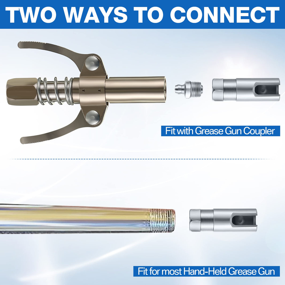 Saillong Grease Gun Coupler with 1/8 inch NPT Threads, Push on Slotted Right Angle 90 Degree Grease Coupler Fits Standard 1/8 inch NPT Grease Hoses, 2.1 Inch Length Saillong