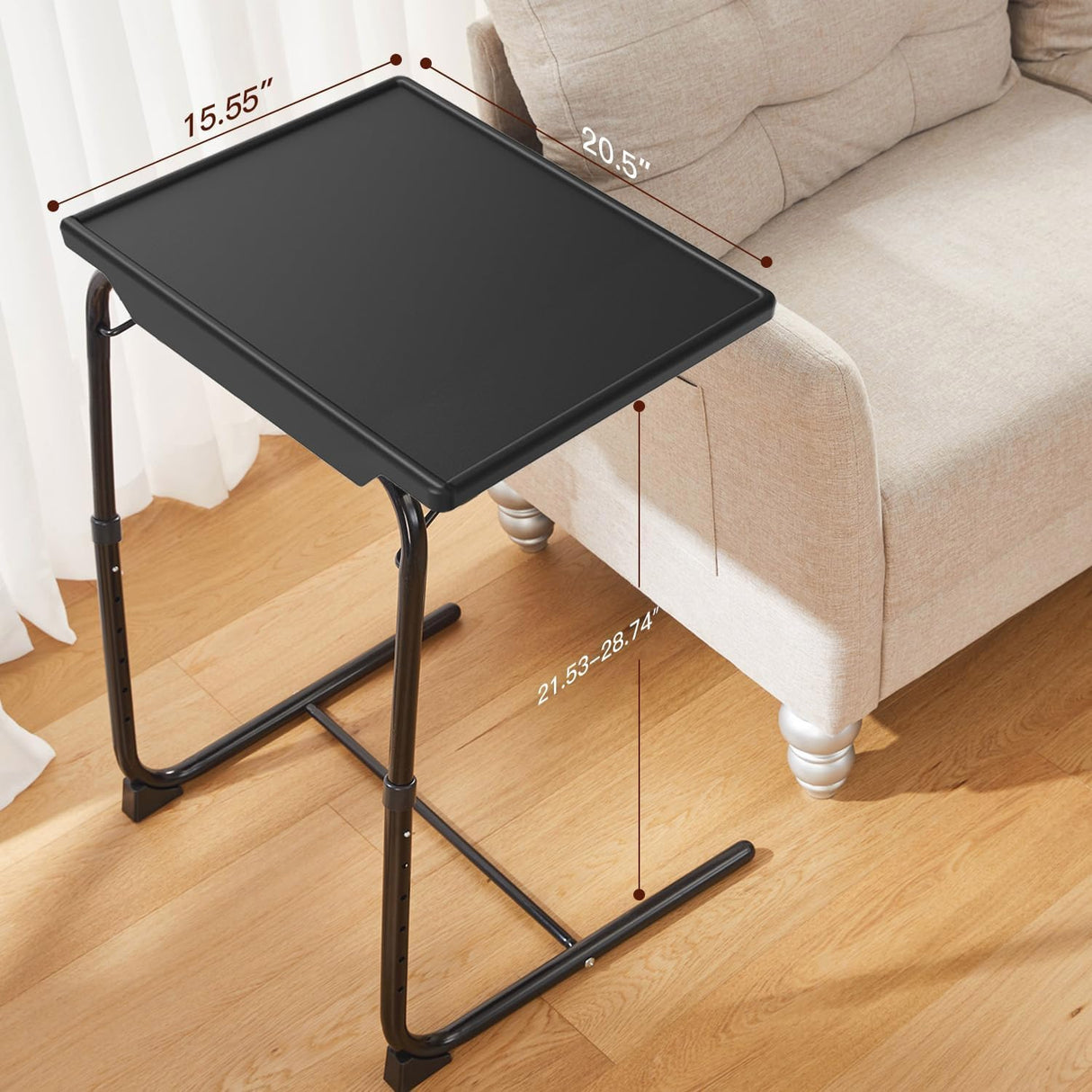 Adjustable TV Tray Table - TV Dinner Tray on Bed & Sofa, Comfortable Folding Table with 6 Height & 3 Tilt Angle Adjustments (Black) HUANUO