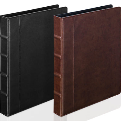 Marspark 2 Pcs Vintage Hardback 3 Ring Binder Professional Leather Binder Organizer Round Rings Brown Black 3 Ring Binder Holds 200 Sheets with 2 Inner Pockets(1 Inch,Brown, Black)