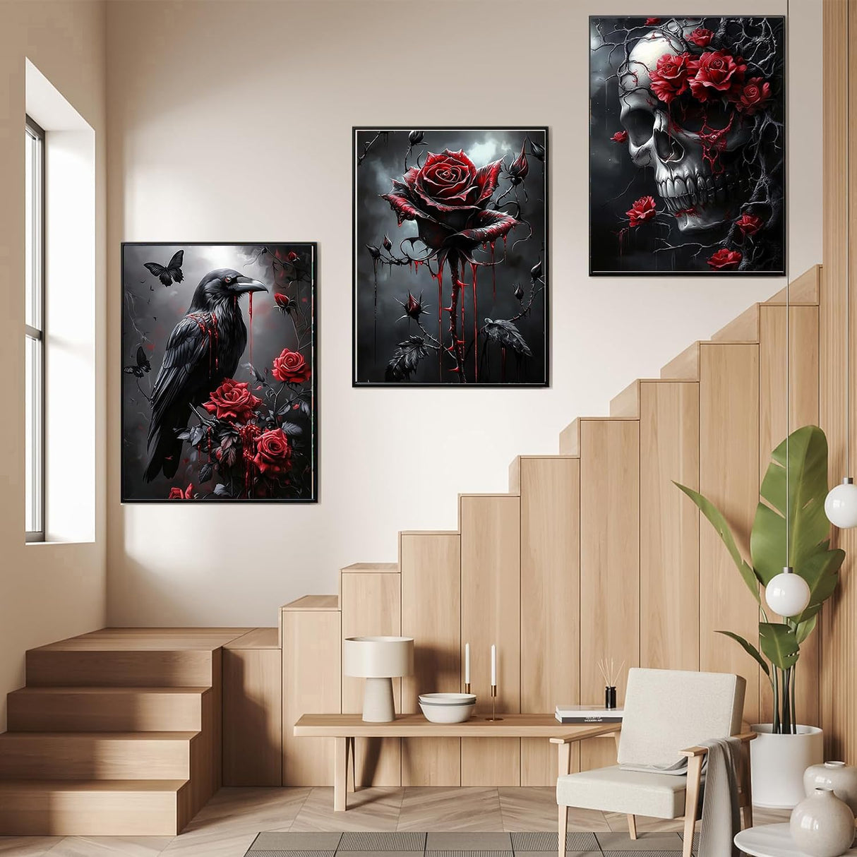 DAZZLEDOTS Diamond Art Kits for Adults, 3-Pack Halloween Diamond Painting Kits for Beginner Skull Round 5D Full Drill Diamond Dots Crafts for Home Wall Decor Gifts 12x16 Inch DAZZLEDOTS