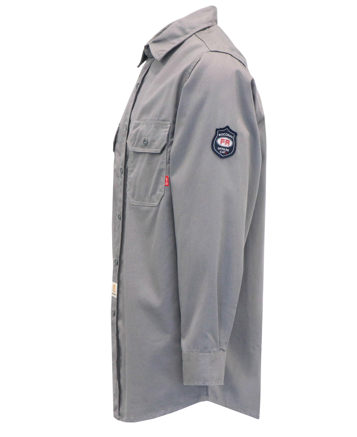 BOCOMAL FR 6.25oz Lightweight Summer Welding Shirt - Flame Resistant, Relaxed Fit, Cotton, Long Sleeve, Button Down Collar, Light Gray BOCOMAL