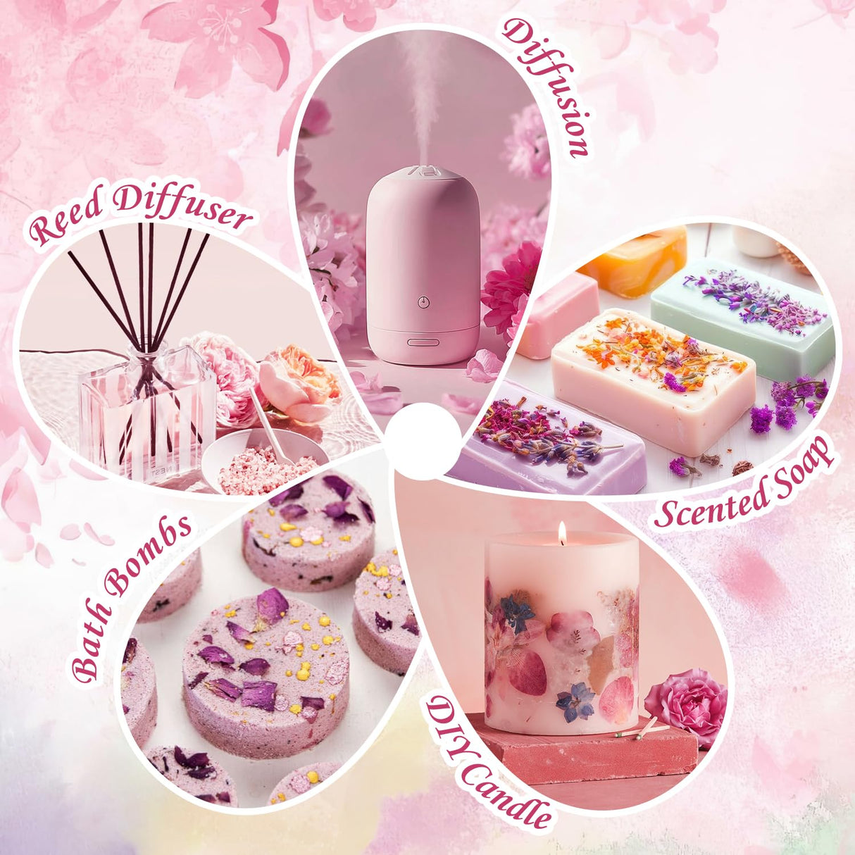 SALUBRITO Floral Fragrance Oils Set, Essential Oils for Diffuser & Candle Making Scents, 6x10ml Aromatherapy Oils Gift Set - Jasmine, Lavender, Rose, Gardenia, Cherry Blossom, Honeysuckle Oil Salubrito