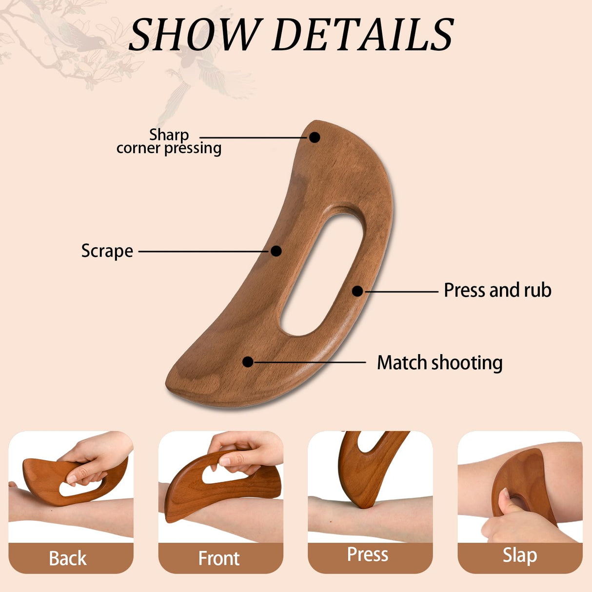 Wooden Cellulite Massager, Body Guasha Tool Lymphatic Drainage Massager Muscle Scraper Back Massage Tool Relieve Muscle Fatigue, Body Gua Sha Paddle Anti Cellulite Tool for Women and Men Mozeat Lens