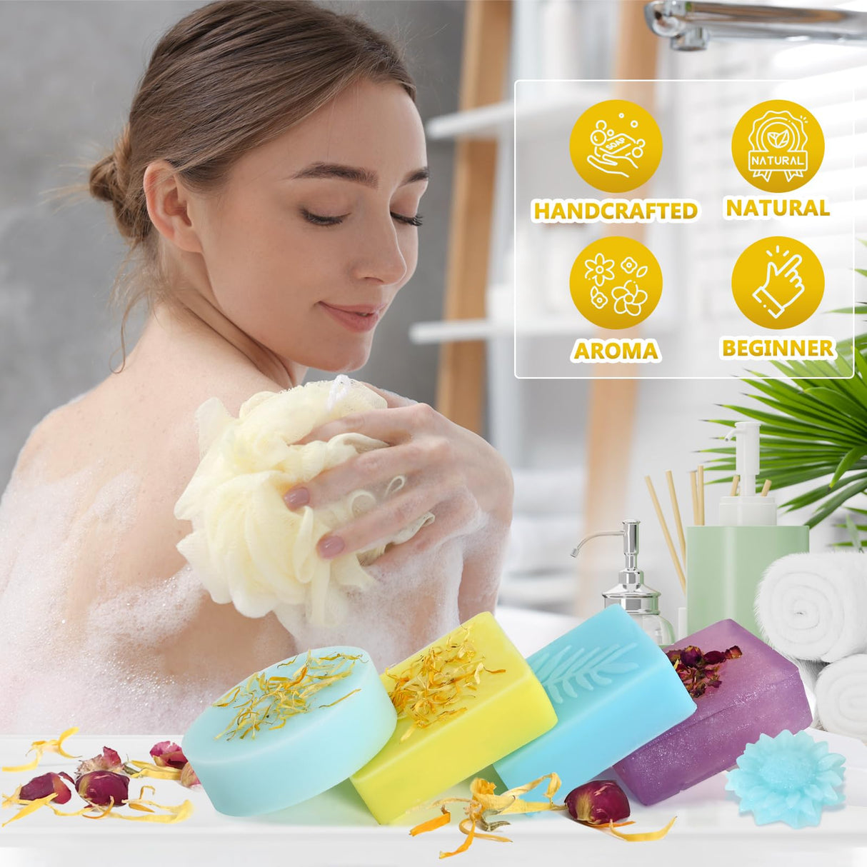 Jcoos Soap Making Kit, Soap Making Kit for Adults Kids, Make Your Own Soap Making Supplies, Soap Base, Soap Mold, Dried Flowers, Soap Dye, Scents Crafts for Girls, Christmas Gifts Jcoos