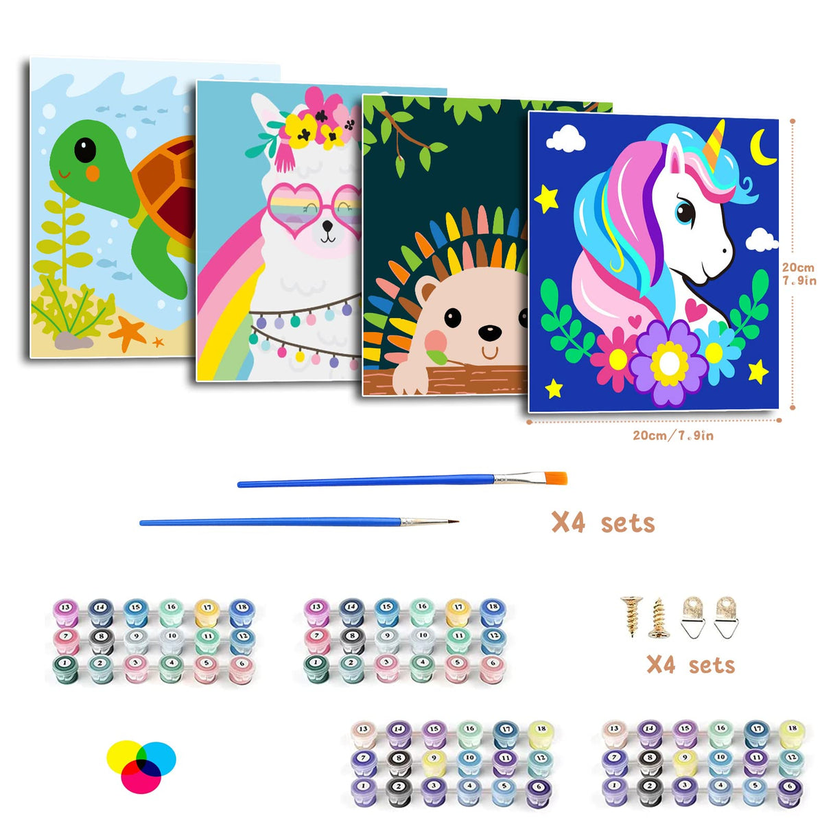 CarlonLin Framed 4 Pack Paint by Number for Kids, Paint by Numbers for Kids Ages 8-12, Paint by Numbers Kits Children Beginner, DIY Acrylic Oil Painting for Home Wall Decor (8x8inch) CarlonLin