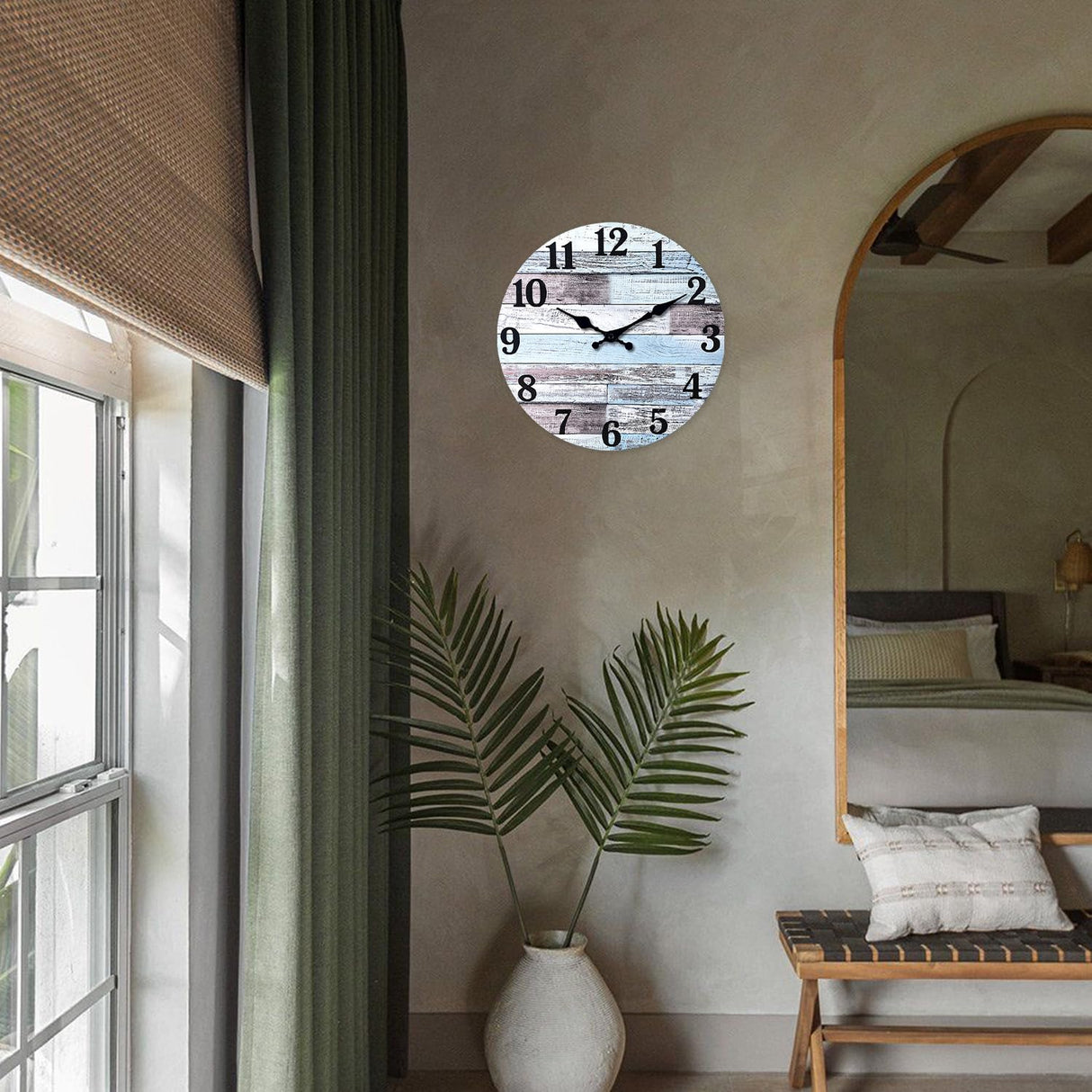 XNM Blue MDF Wood Wall Clock for Living Room - Farmhouse Wall Clocks Battery Operated 12 Inch - Analog Rustic Wall Clock Silent (No Solid Wood) XNM