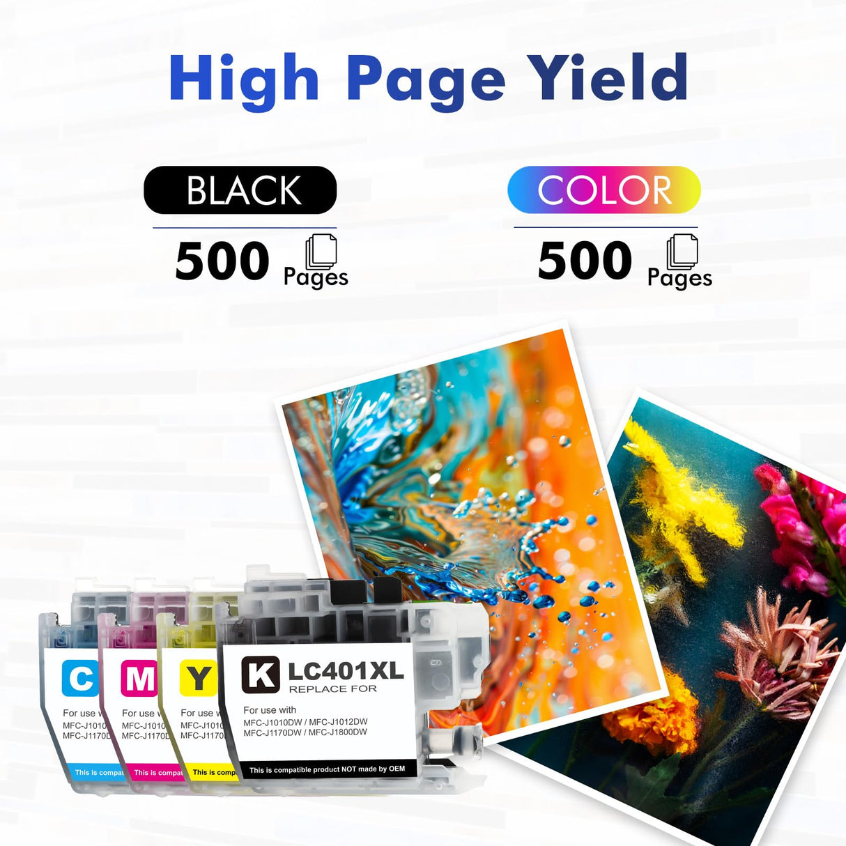 LC401XL LC401 MFC-J1010DW Ink Cartridges for Brother Printer 401XL LC 401 for MFC-J1010DW MFC-J1170DW MFC-J1012DW MFC-J1800DW MFC J1010DW - 4 Pack High Yields Black Cyan Magenta Yellow Toner H-Party