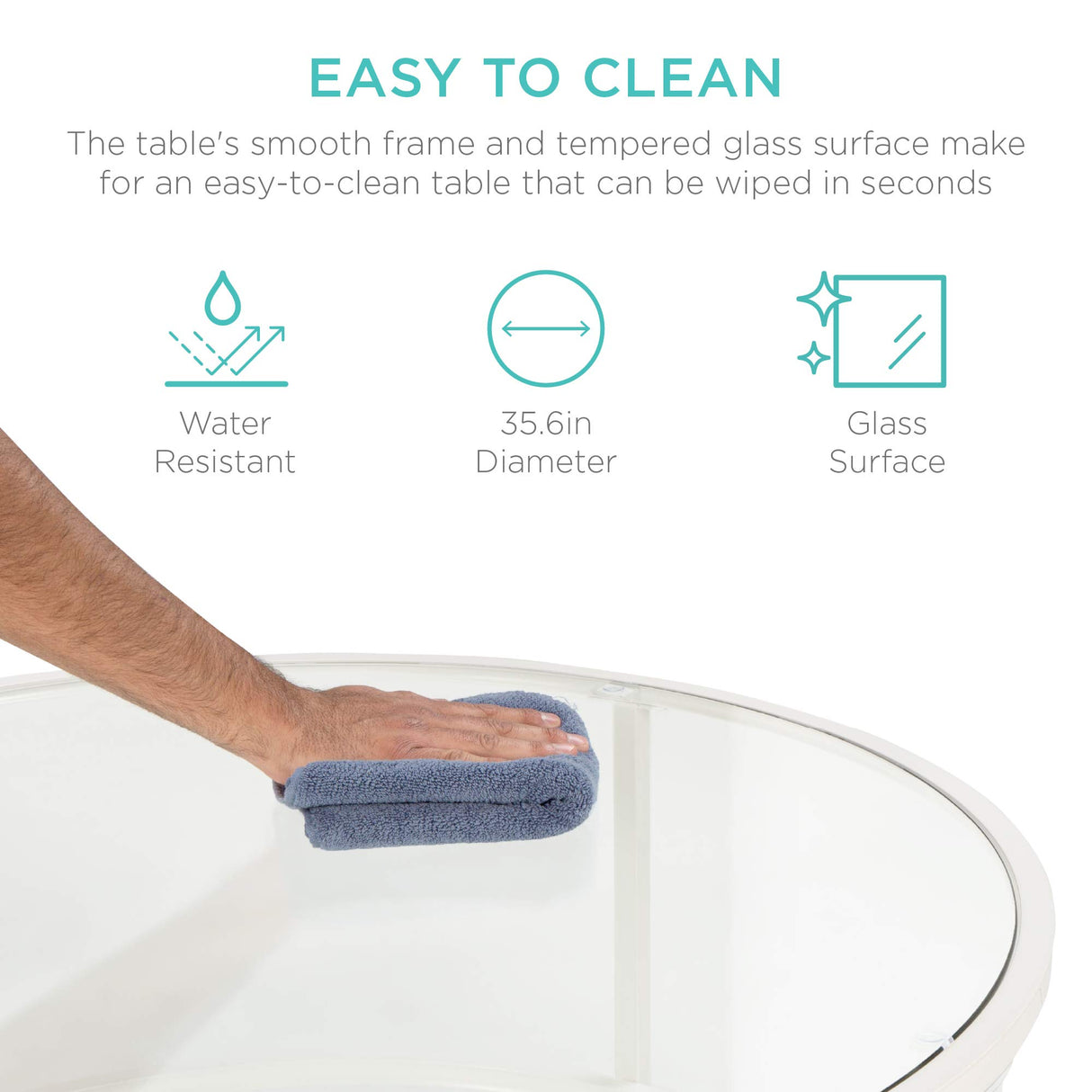 Best Choice Products 36in Modern Round Tempered Glass Accent Side Coffee Table for Living Room, Dining Room, Tea, Home Décor w/Metal Frame, Non-Marring Foot Caps - White Best Choice Products