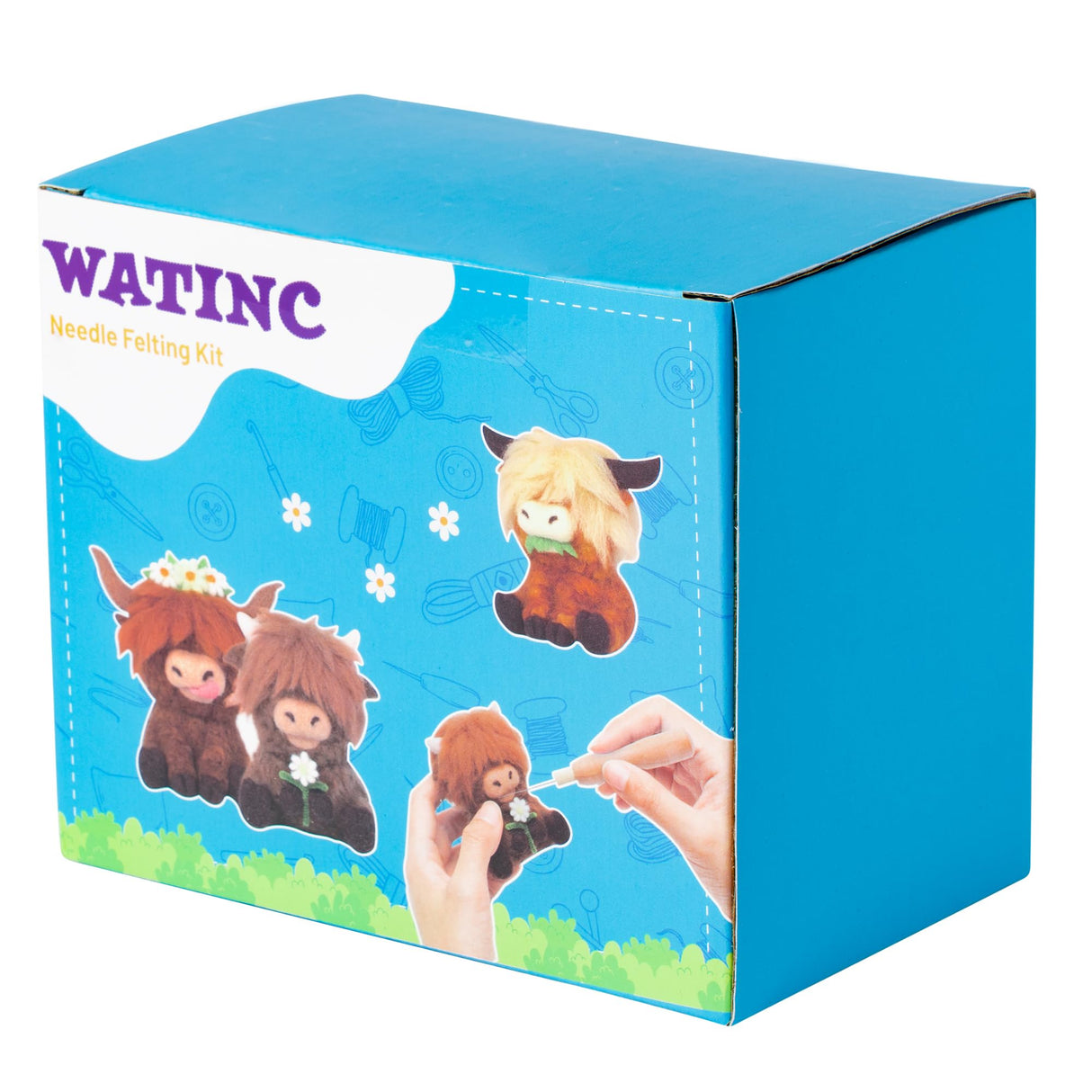 WATINC Highland Cow Needle Felting Kit - Set of 3 Different Highland Cow Doll Wool Felt Needle Felting Tools Foam Pad, DIY Home Decoration Needle Felting Craft Party Supplies for Beginners WATINC