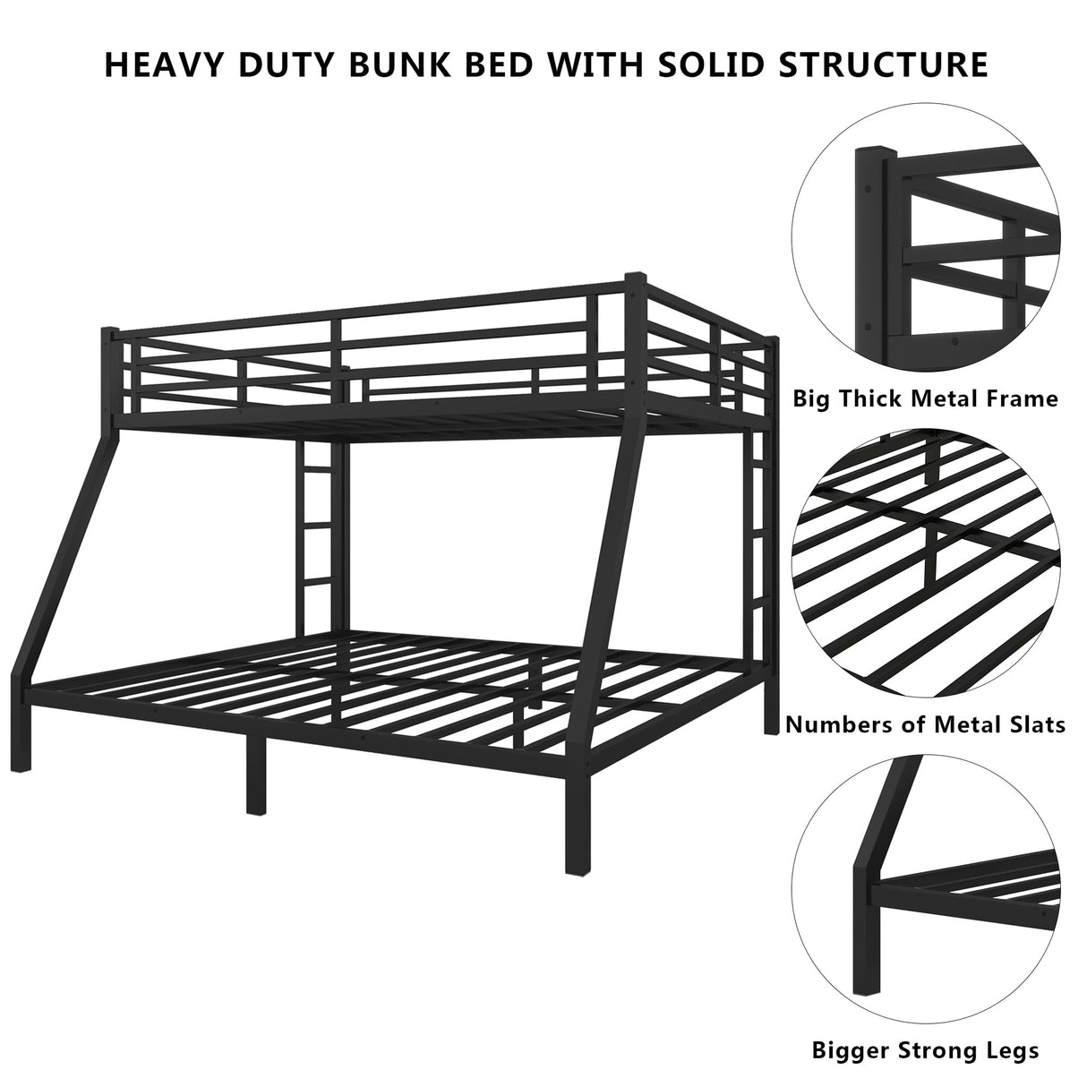 Setawix Metal Queen Over King Bunk Bed,Heavy Duty Queen and King Bunk Beds for Adults,Industrial Bunkbed with Ladders for Kids,Teens,Boys,Girls,Space Saving,Low Noice (Black, Queen Over King) Setawix