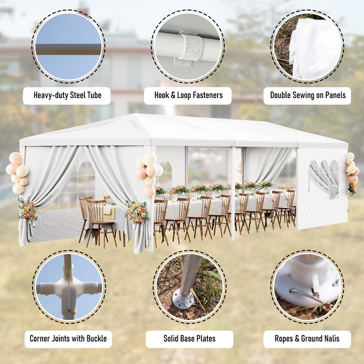 White Party Tent 10x30 Outdoor Canopy Tents for Parties Heavy Duty Patio Gazebo Shelter with 5 Removable Sidewalls Wedding BBQ Events Tent for Birthday Graduation Backyard Garden DOINUO