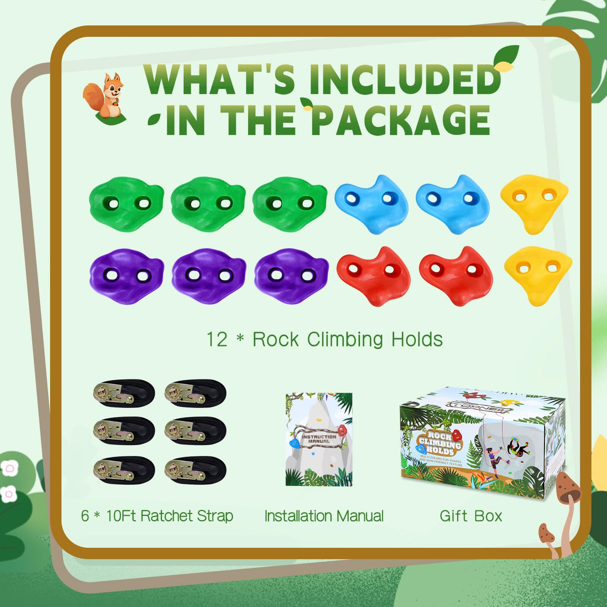 TOPNEW 12 Ninja Tree Climbing Holds for Kids Climber, Adult Climbing Rocks with 6 Ratchet Straps for Outdoor Ninja Warrior Obstacle Course Training TOPNEW