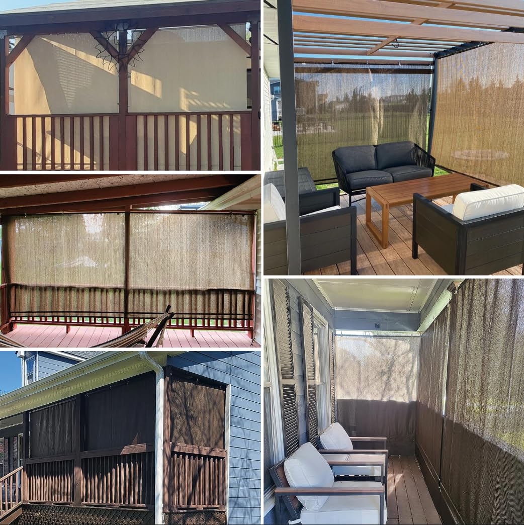 Patio Paradise Shades Roll Up Outdoor 8'Wx6'H Roller Shade Exterior Patio Blinds for Outside Porch Deck Balcony Pergola Carport, Brown Patio