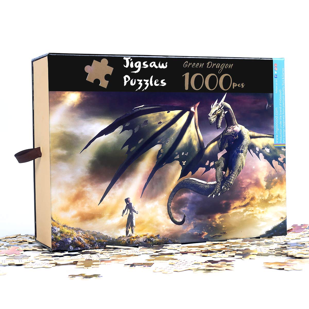 Ingooood- Jigsaw Puzzle 1000 Pieces for Adult- Fantasy Series- Dragon Series Puzzles Entertainment Wooden Puzzles Toys (Green Dragon) Ingooood