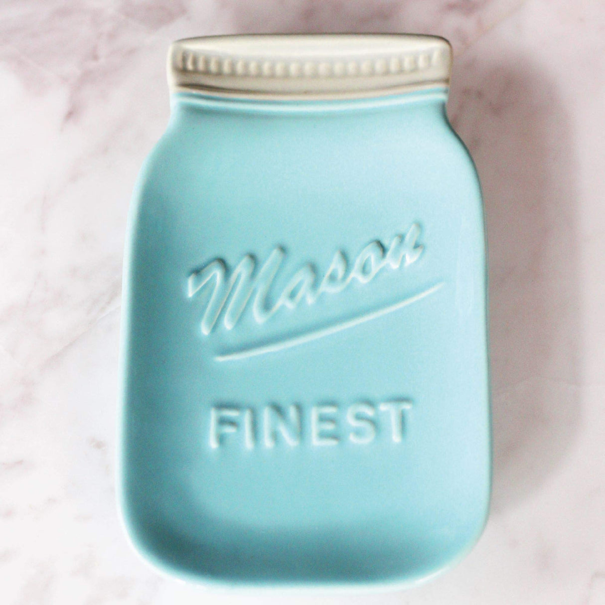 Blue Mason Jar Spoon Rest - Kitchen Spoon Holder for Stove Top - Ceramic Ladle Holder for Cooking Utensil in Rustic, Antique, Farmhouse Design Sparrow Decor