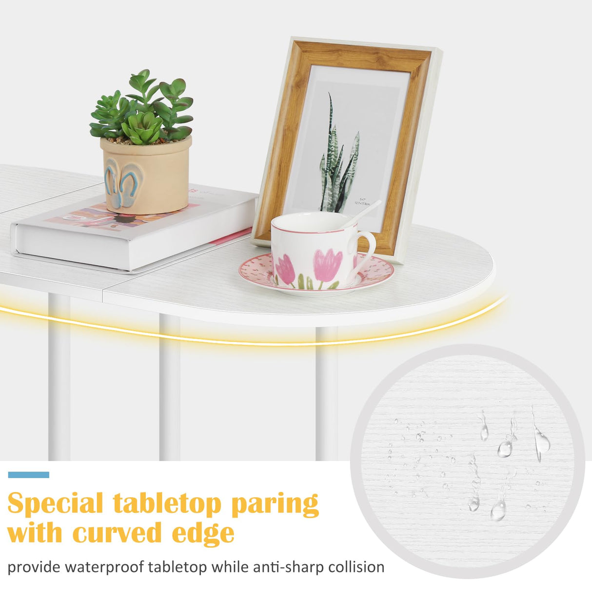 OYEAL White Coffee Table for Living Room, Small Oval Coffee Table with Storage and Wood Tabletop, Mid Century Round Center Table for Small Space, Home Office OYEAL