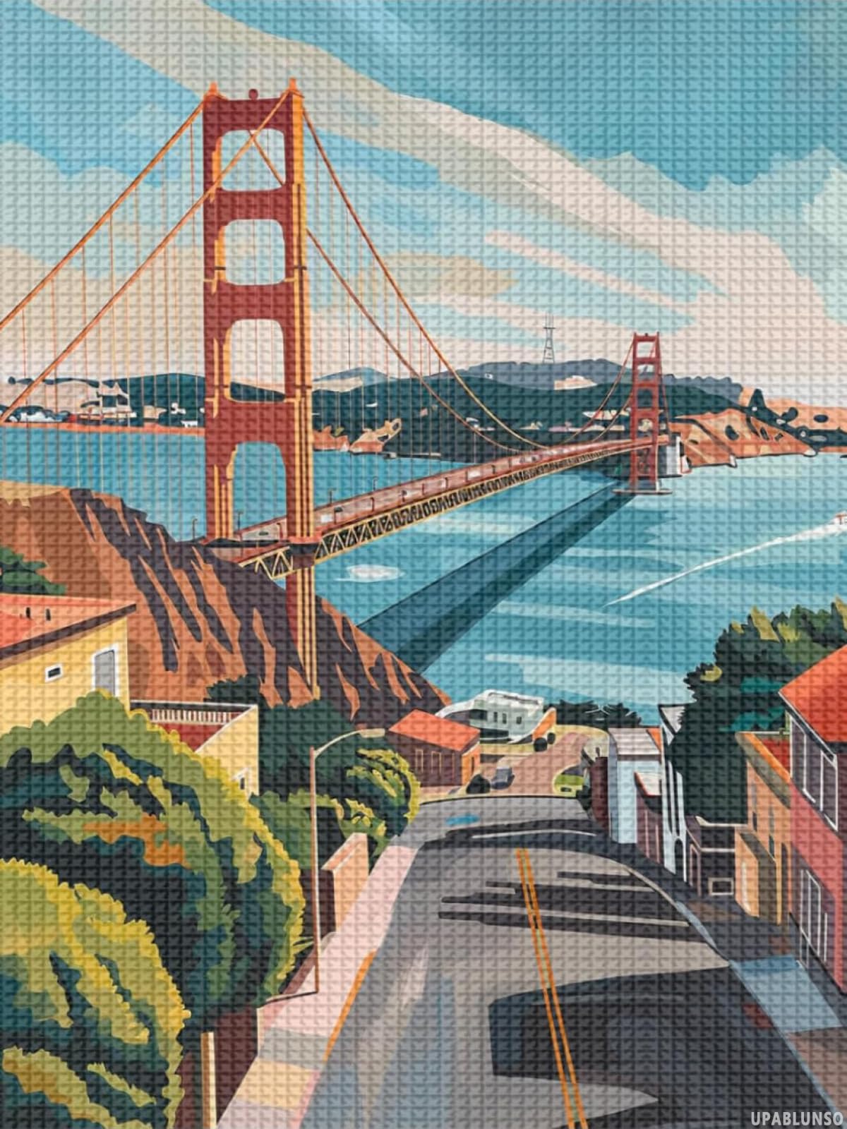 UPABLUNSO Golden Gate Bridge Beautiful Scenery Diamond Painting Kits for Adults, 5D Diamond Art Kits Landscape Perfect for Home Wall Deco Diamond 12x16 inch UPABLUNSO